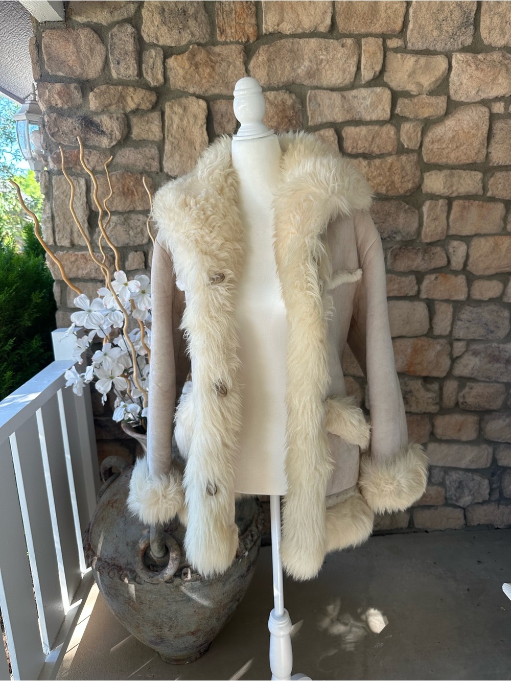 Cream Shearling Jacket - Women's Winter Coat